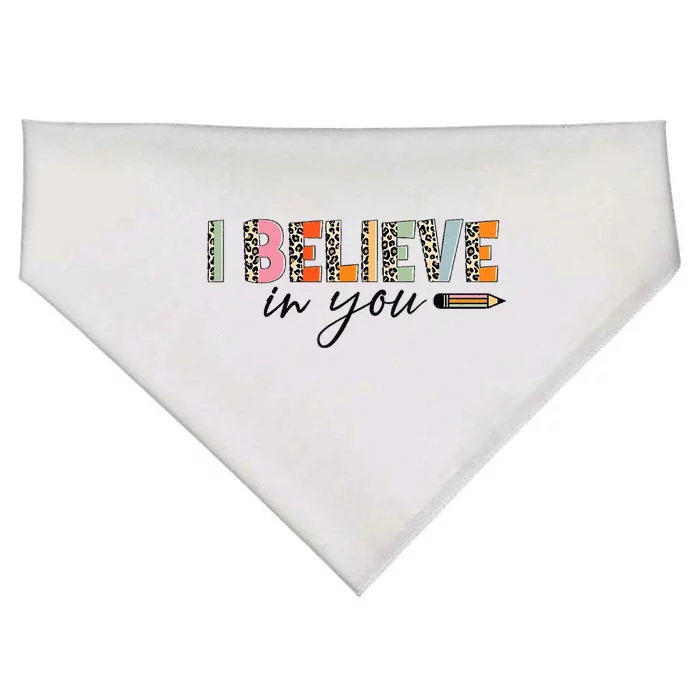 Believe Retro Leopard Test Day Cute Pencil Teacher Students USA-Made Doggie Bandana