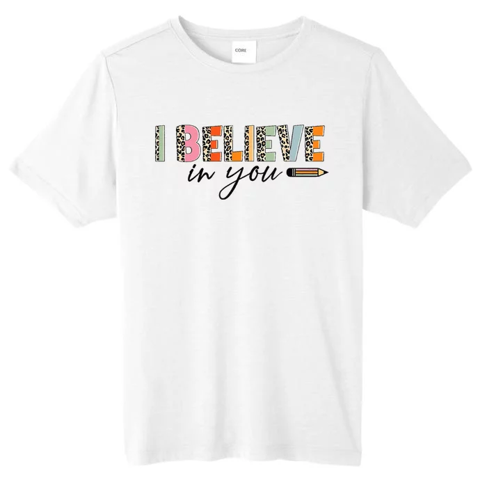 Believe Retro Leopard Test Day Cute Pencil Teacher Students ChromaSoft Performance T-Shirt