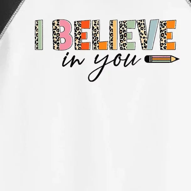 Believe Retro Leopard Test Day Cute Pencil Teacher Students Toddler Fine Jersey T-Shirt