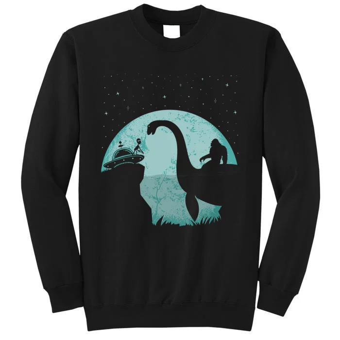 Bigfoot Riding Loch Ness Monster Sasquatch Ufo Abduction Tall Sweatshirt