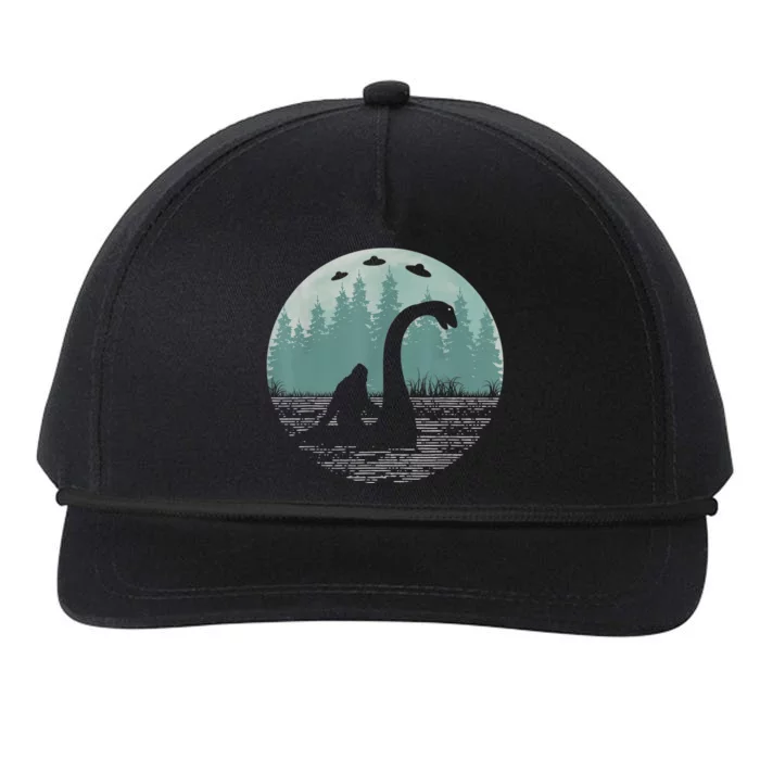 Bigfoot Riding Loch Ness Monster Nessie Funny Sasquatch Ufo Snapback Five-Panel Rope Hat