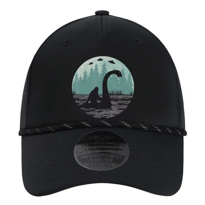 Bigfoot Riding Loch Ness Monster Nessie Funny Sasquatch Ufo Performance The Dyno Cap