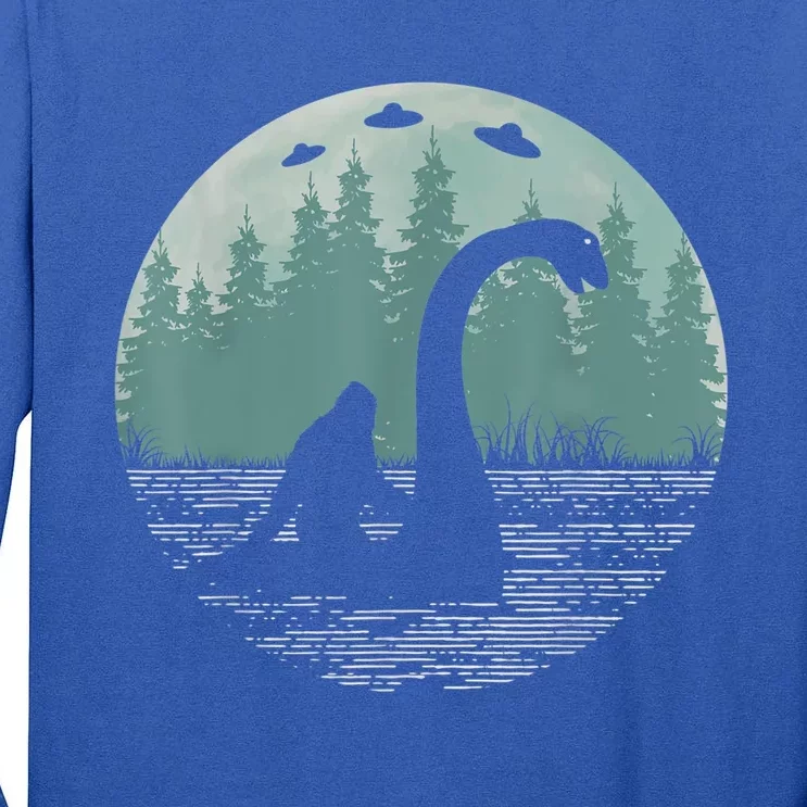 Bigfoot Riding Loch Ness Monster Nessie Funny Sasquatch Ufo Tall Long Sleeve T-Shirt