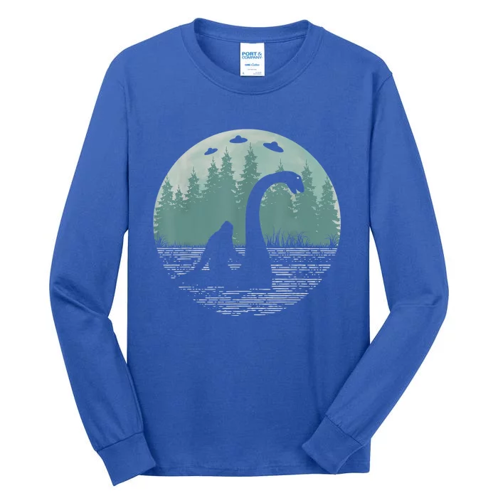 Bigfoot Riding Loch Ness Monster Nessie Funny Sasquatch Ufo Tall Long Sleeve T-Shirt