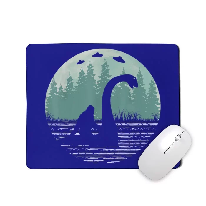 Bigfoot Riding Loch Ness Monster Nessie Funny Sasquatch Ufo Mousepad