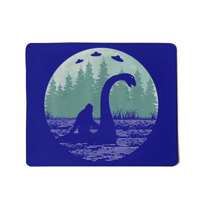 Bigfoot Riding Loch Ness Monster Nessie Funny Sasquatch Ufo Mousepad