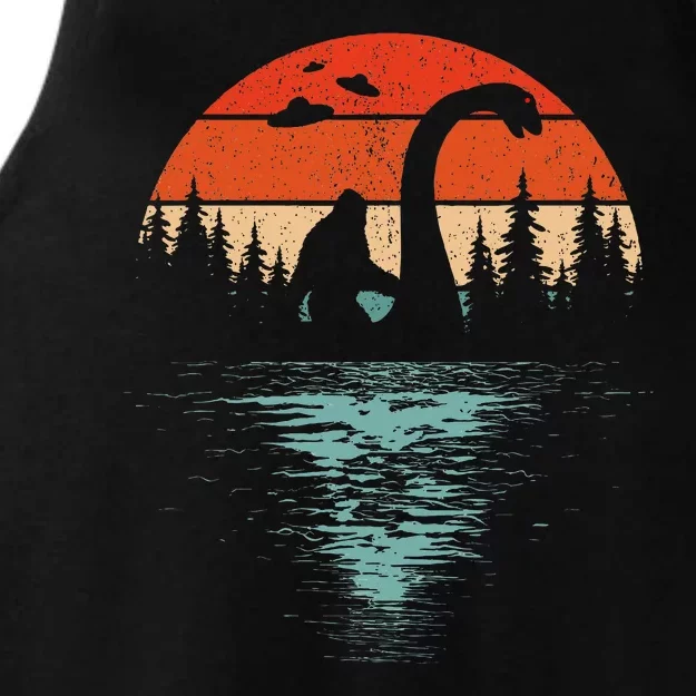 Bigfoot Riding Loch Ness Monster 80s Funny Sasquatch Nessie Ladies Tri-Blend Wicking Tank