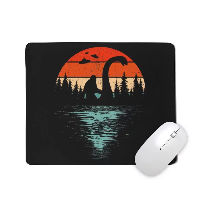 Bigfoot Riding Loch Ness Monster 80s Funny Sasquatch Nessie Mousepad