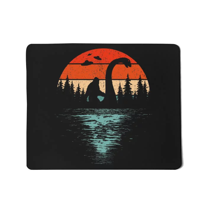 Bigfoot Riding Loch Ness Monster 80s Funny Sasquatch Nessie Mousepad