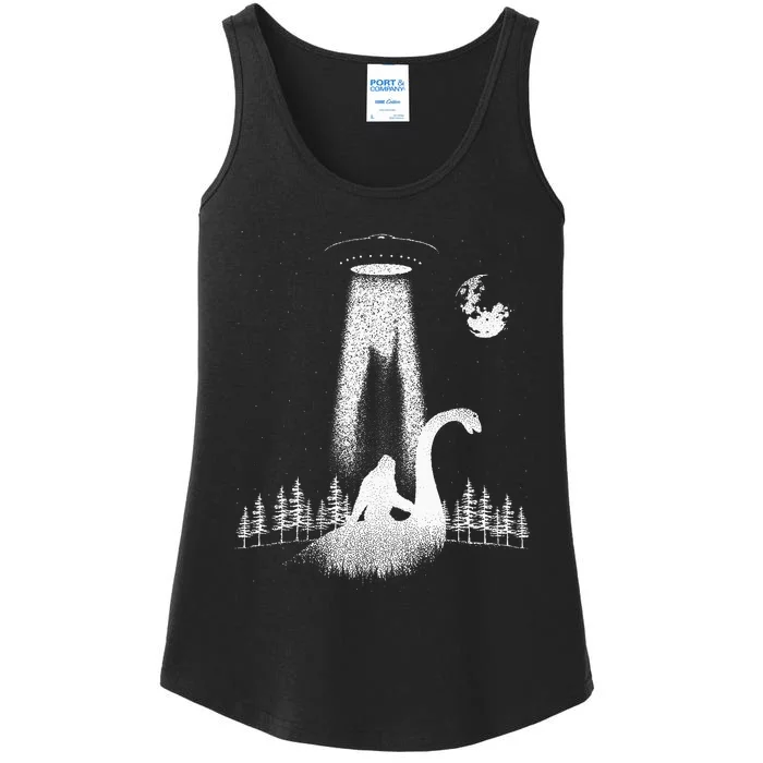 Bigfoot Riding Loch Ness Monster Nessie Funny Sasquatch Ufo Ladies Essential Tank