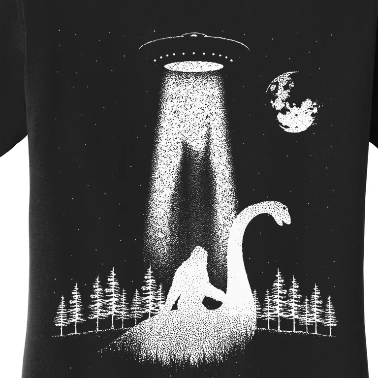 Bigfoot Riding Loch Ness Monster Nessie Funny Sasquatch Ufo Women's T-Shirt