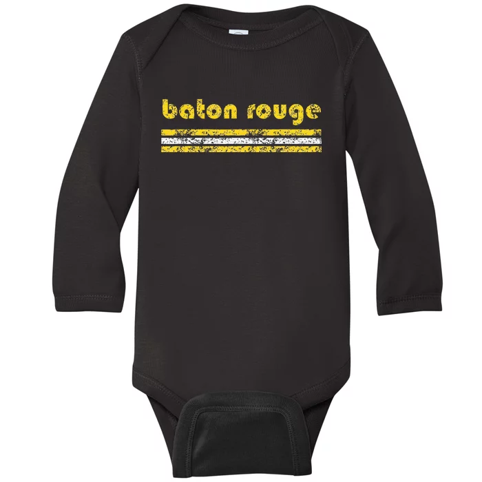 Baton Rouge Louisiana Retro Vintage Weathered Throwback Baby Long Sleeve Bodysuit