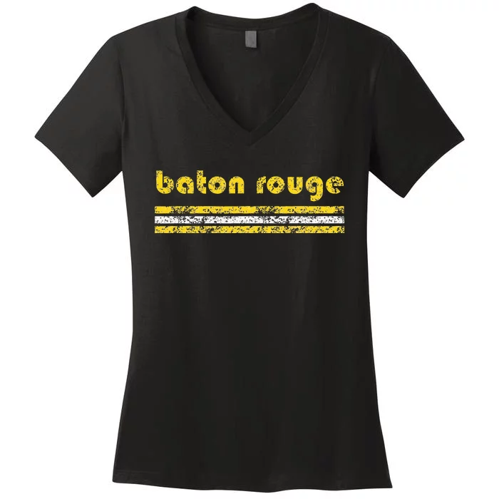 Baton Rouge Louisiana Retro Vintage Weathered Throwback Women's V-Neck T-Shirt