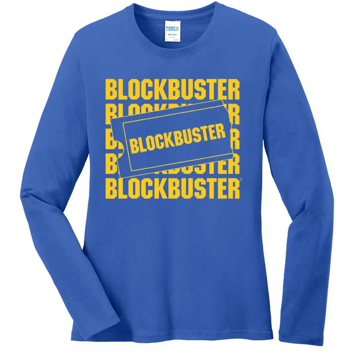 Blockbuster Repeating Logo With Ticket Ladies Long Sleeve Shirt