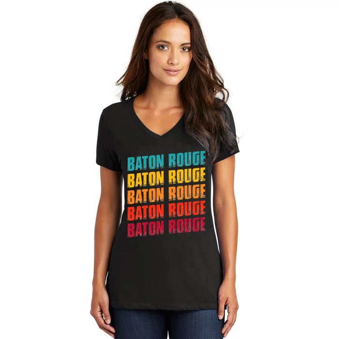 Baton Rouge Louisiana Souvenir Retro Vintage Baton Rouge Women's V-Neck T-Shirt