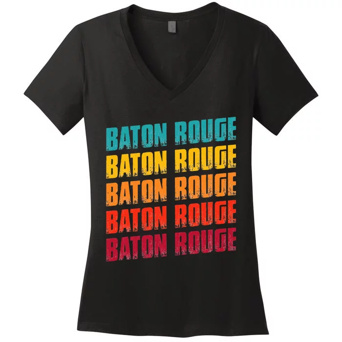 Baton Rouge Louisiana Souvenir Retro Vintage Baton Rouge Women's V-Neck T-Shirt