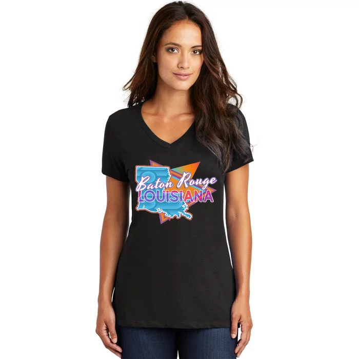 Baton Rouge Louisiana Vintage Retro Throwback Women's V-Neck T-Shirt