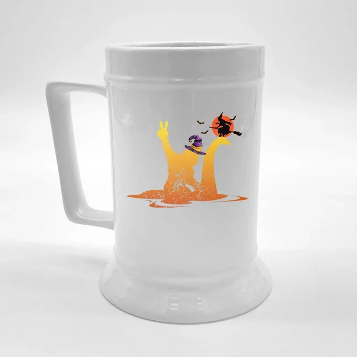 Bigfoot Riding Loch Ness Monster Lazy Halloween Costume Gift Front & Back Beer Stein