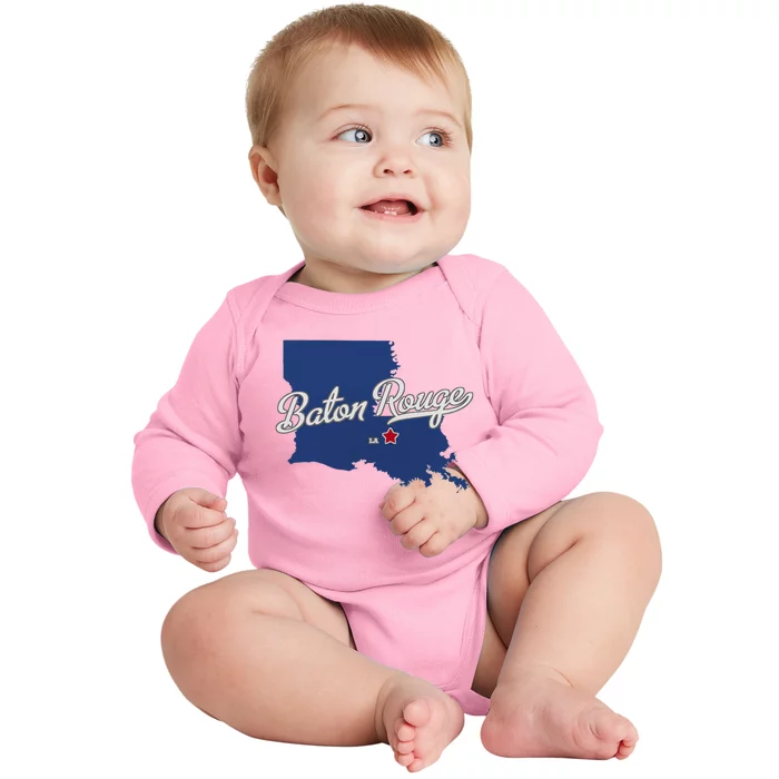 Baton Rouge Louisiana La Map Baby Long Sleeve Bodysuit