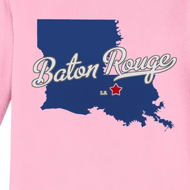 Baton Rouge Louisiana La Map Baby Long Sleeve Bodysuit