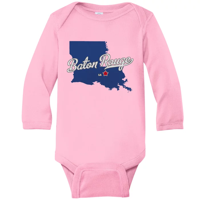 Baton Rouge Louisiana La Map Baby Long Sleeve Bodysuit