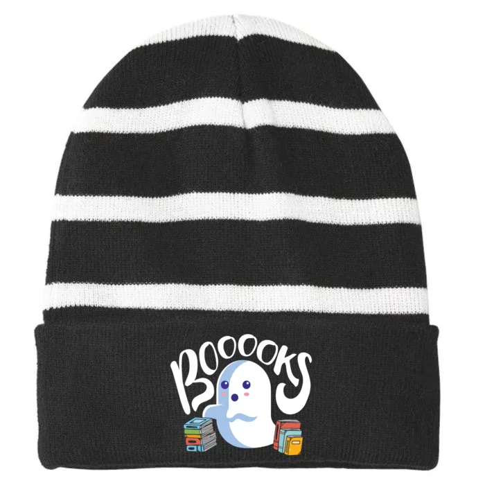 Book Reading Lover Halloween Ghost Librarian Reading Club Striped Beanie with Solid Band