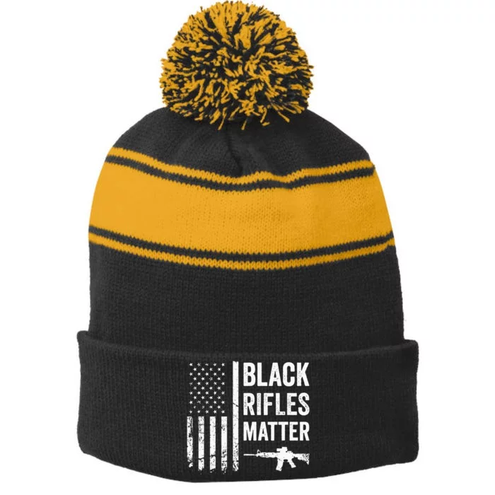 Black Rifles Matter Funny Pro Gun Rights American Flag Stripe Pom Pom Beanie