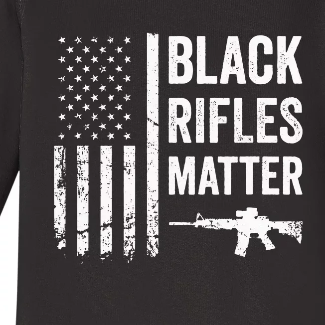 Black Rifles Matter Funny Pro Gun Rights American Flag Baby Long Sleeve Bodysuit