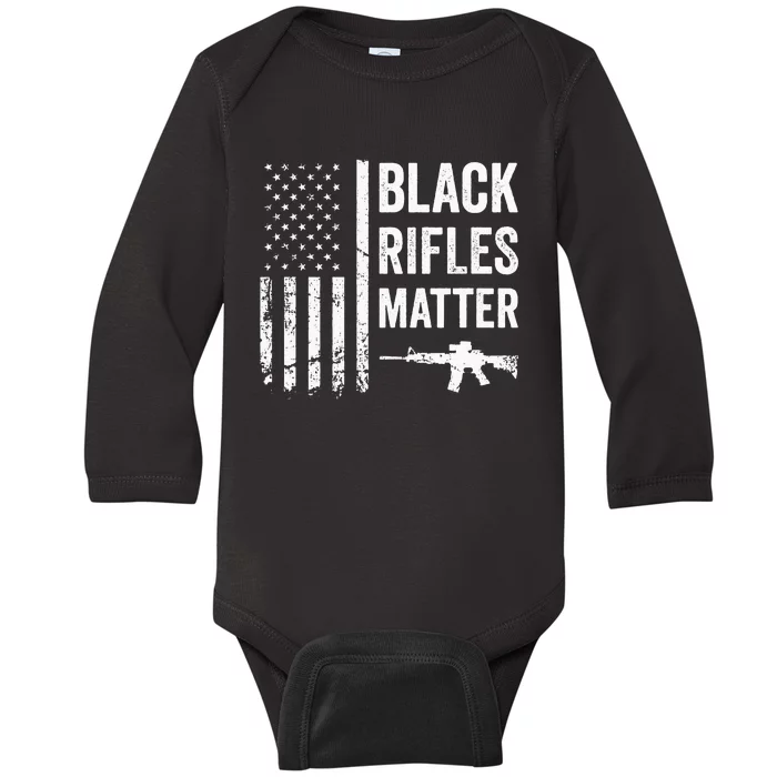 Black Rifles Matter Funny Pro Gun Rights American Flag Baby Long Sleeve Bodysuit