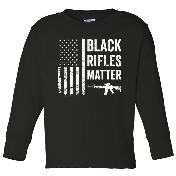 Black Rifles Matter Funny Pro Gun Rights American Flag Toddler Long Sleeve Shirt