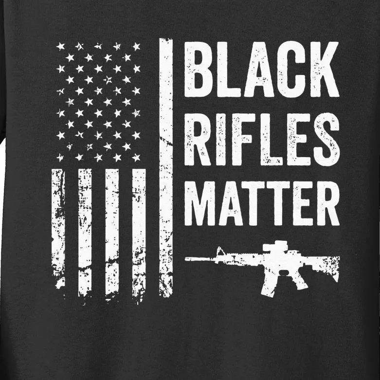 Black Rifles Matter Funny Pro Gun Rights American Flag Kids Long Sleeve Shirt