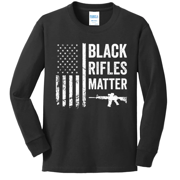 Black Rifles Matter Funny Pro Gun Rights American Flag Kids Long Sleeve Shirt