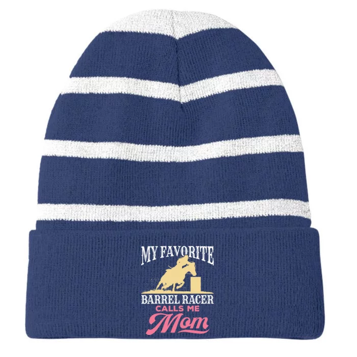 Barrel Racing Mom Horse Favorite Barrel Racer Mother's Day Striped Beanie with Solid Band