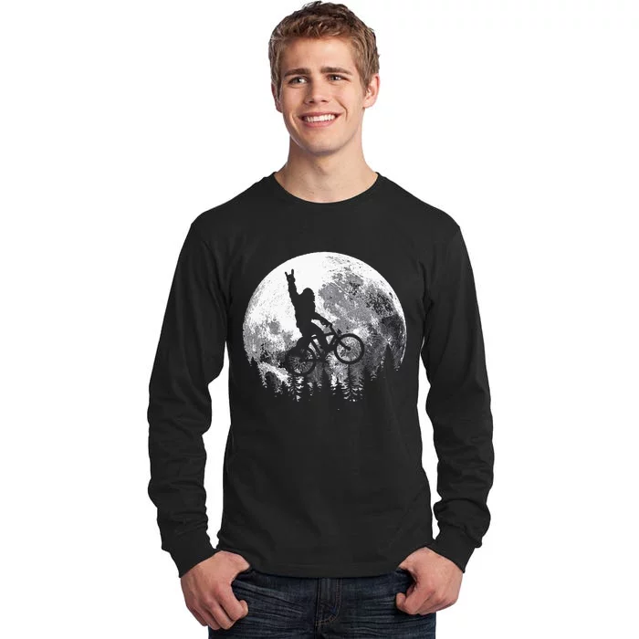 Bigfoot Ridding Mountain Bike On Moon Cycling Sasquatch MTB Tall Long Sleeve T-Shirt