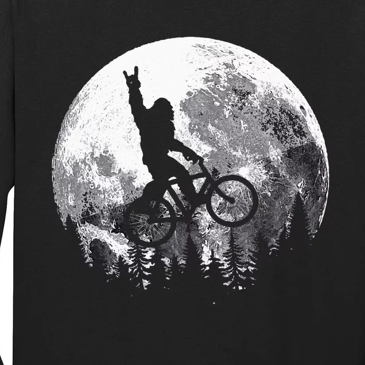 Bigfoot Ridding Mountain Bike On Moon Cycling Sasquatch MTB Tall Long Sleeve T-Shirt