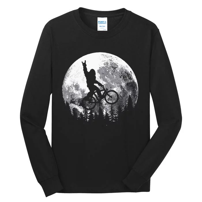 Bigfoot Ridding Mountain Bike On Moon Cycling Sasquatch MTB Tall Long Sleeve T-Shirt