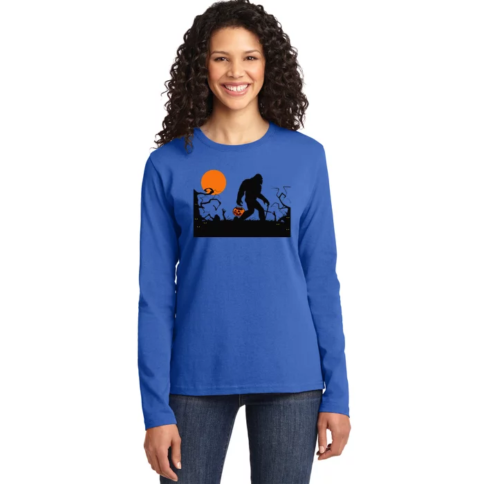 Bigfoot Red Moon Halloween Bigfoot Lover Ladies Long Sleeve Shirt