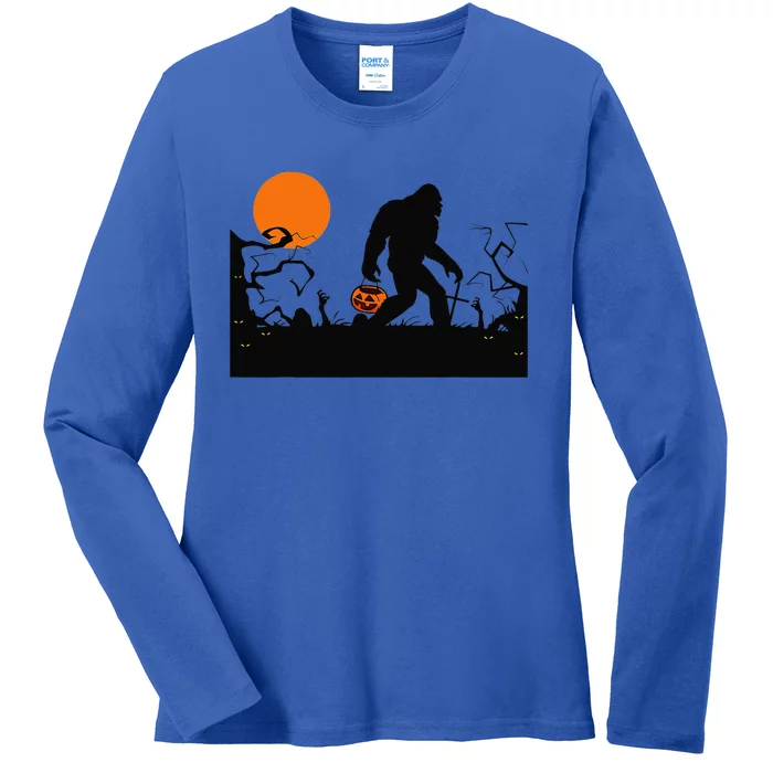 Bigfoot Red Moon Halloween Bigfoot Lover Ladies Long Sleeve Shirt