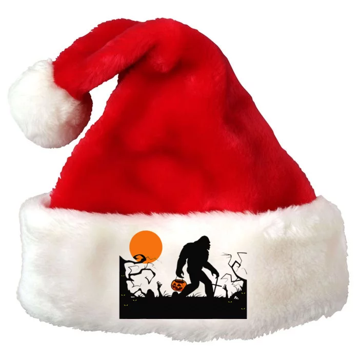 Bigfoot Red Moon Halloween Bigfoot Lover Premium Christmas Santa Hat