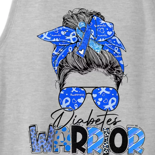 Blue Ribbon Messy Bun Diabetes Awareness Ladies Tri-Blend Wicking Tank