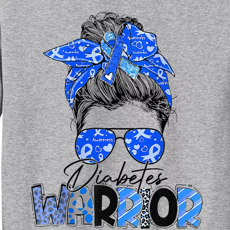 Blue Ribbon Messy Bun Diabetes Awareness Tall Sweatshirt