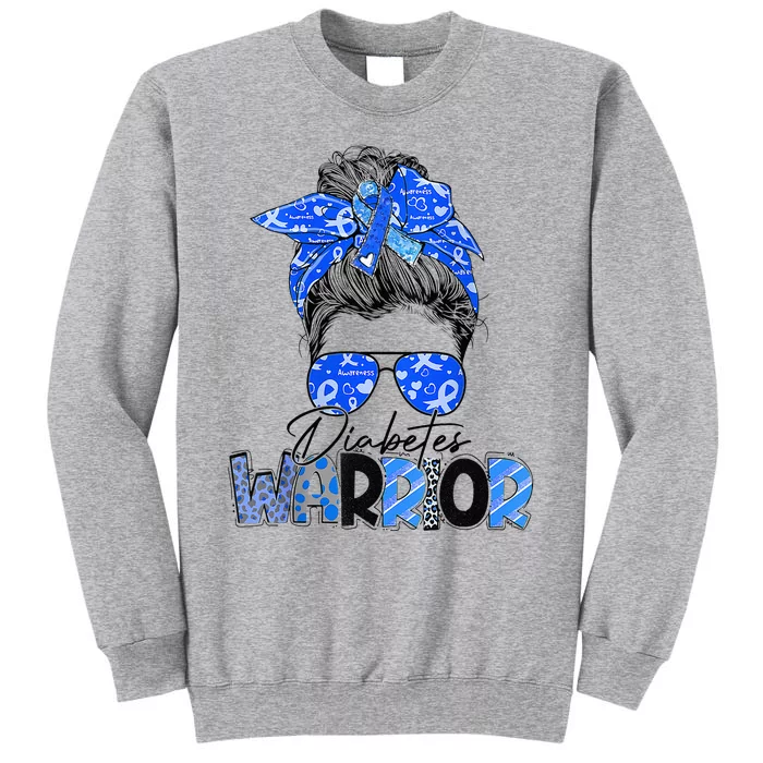 Blue Ribbon Messy Bun Diabetes Awareness Tall Sweatshirt