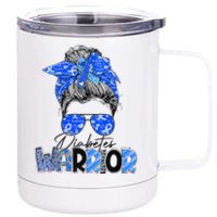 Blue Ribbon Messy Bun Diabetes Awareness 12 oz Stainless Steel Tumbler Cup