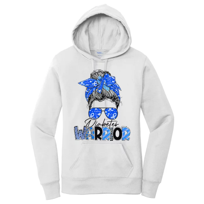 Blue Ribbon Messy Bun Diabetes Awareness Women's Pullover Hoodie