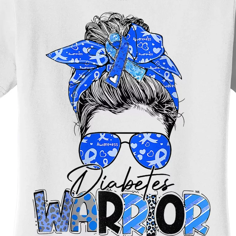 Blue Ribbon Messy Bun Diabetes Awareness Women's T-Shirt