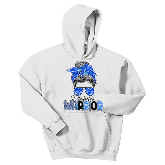 Blue Ribbon Messy Bun Diabetes Awareness Kids Hoodie