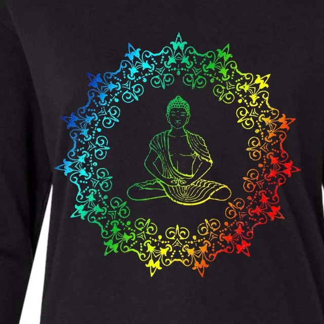 Buddha Rainbow Meditation Yoga LGBT Gay Pride Womens Cotton Relaxed Long Sleeve T-Shirt