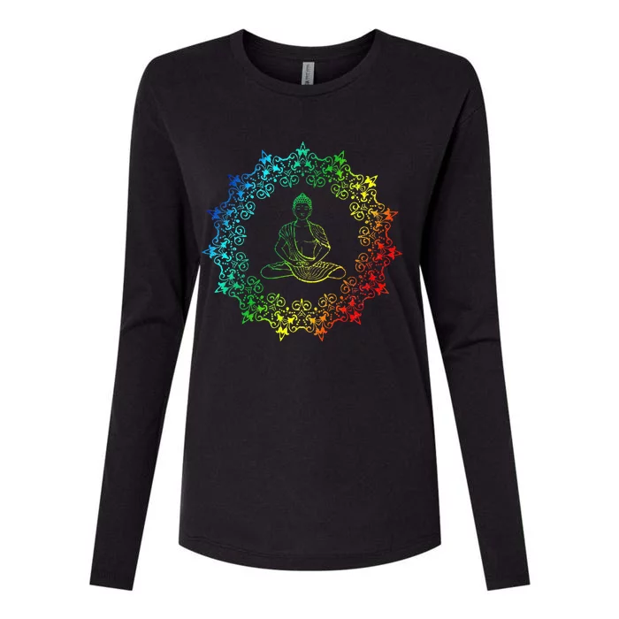 Buddha Rainbow Meditation Yoga LGBT Gay Pride Womens Cotton Relaxed Long Sleeve T-Shirt