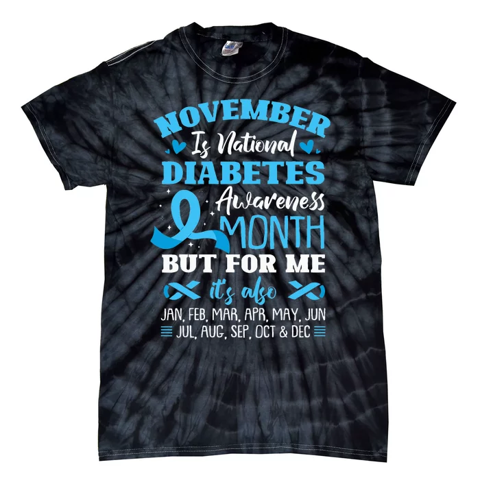 Blue Ribbon November Is National Diabetes Awareness Month Tie-Dye T-Shirt