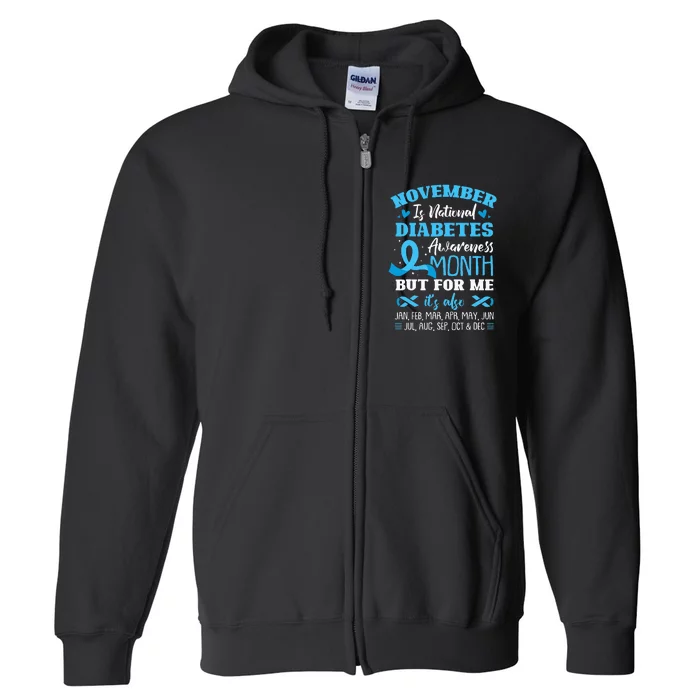 Blue Ribbon November Is National Diabetes Awareness Month Full Zip Hoodie